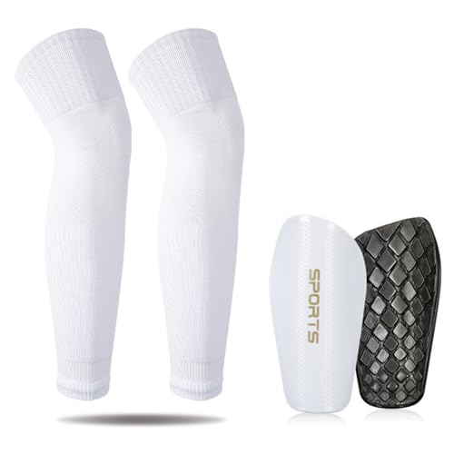 Hotfiary Fußball Schienbeinschützer und Kompression Bein Ärmel Set für Jugend Erwachsene, über das Knie Fußball Socken Wade Ärmel für Männer Jungen, Fußball lange Knie Wade Schutz Brace Undersleeve fü von Hotfiary