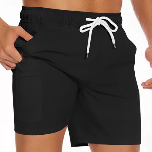 Hotfiary Herren Badehose mit Compression Liner, 2 in 1 Badeshorts mit Buntem Druck, schnell trocknende Strandshorts Surfshorts mit Kordelzug, Dehnbare Badehose mit Tasche von Hotfiary