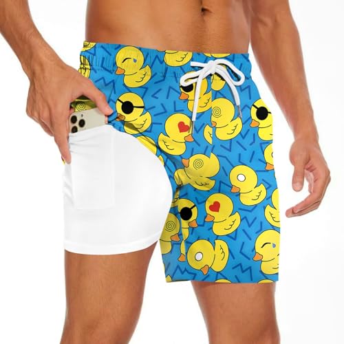 Hotfiary Herren Badehose mit Kompressionseinlage, 2 in 1 Schnell trocknende Schwimmshorts mit Tasche und Kordelzug, 7'' Innennaht Strand Shorts Badeanzug, Sommer Board Shorts Elastische Badeanzug UNT von Hotfiary