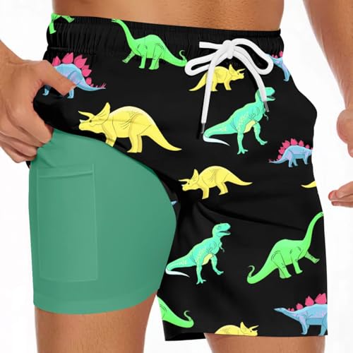 Hotfiary Herren Badehose mit Kompressionseinlage, 2 in 1 Schnell trocknende Schwimmshorts mit Tasche und Kordelzug, 7'' Innennaht Strand Shorts Badeanzug, Sommer Board Shorts Elastische Badeanzug UNT von Hotfiary