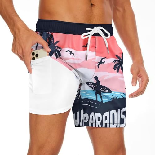 Hotfiary Herren Badehose mit Kompressionseinlage, 2 in 1 Schnell trocknende Schwimmshorts mit Tasche und Kordelzug, 7'' Innennaht Strand Shorts Badeanzug, Sommer Board Shorts Elastische Badeanzug UNT von Hotfiary