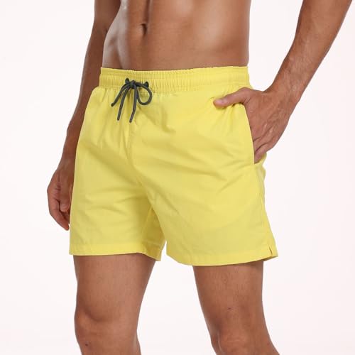 Hotfiary Herren Badeshorts, schnell trocknende Surfer Badeshorts mit Tasche und Netzfutter, atmungsaktiv Lässige Laufshorts für das Fitnessstudio, Einfarbig Badehose Board Shorts für Sommerurlaub von Hotfiary