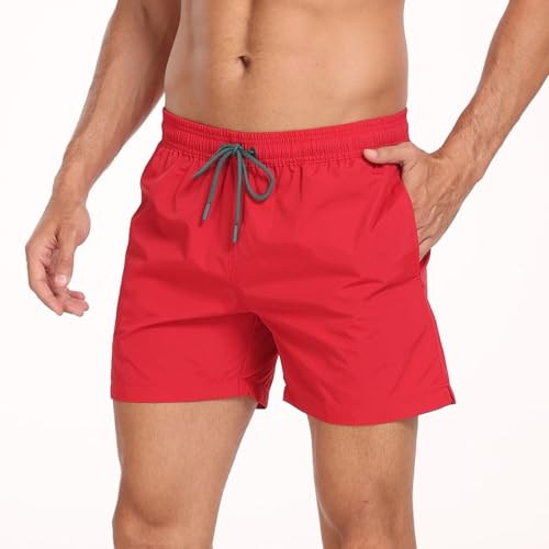 Hotfiary Herren Badeshorts, schnell trocknende Surfer Badeshorts mit Tasche und Netzfutter, atmungsaktiv Lässige Laufshorts für das Fitnessstudio, Einfarbig Badehose Board Shorts für Sommerurlaub von Hotfiary