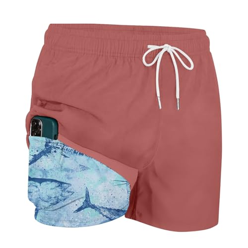 Hotfiary Herren Badeshorts mit Compression Liner, 5'' Inseam Quick Dry Swim Trunks, 2 in 1 Schwimmen Board Shorts mit Kordelzug, Sommer Strand Shorts Surfing Shorts, Herren Badeanzüge Bademode von Hotfiary