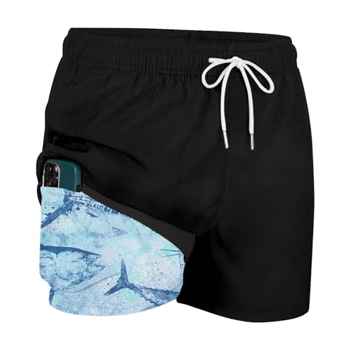 Hotfiary Herren Badeshorts mit Compression Liner, 5'' Inseam Quick Dry Swim Trunks, 2 in 1 Schwimmen Board Shorts mit Kordelzug, Sommer Strand Shorts Surfing Shorts, Herren Badeanzüge Bademode von Hotfiary