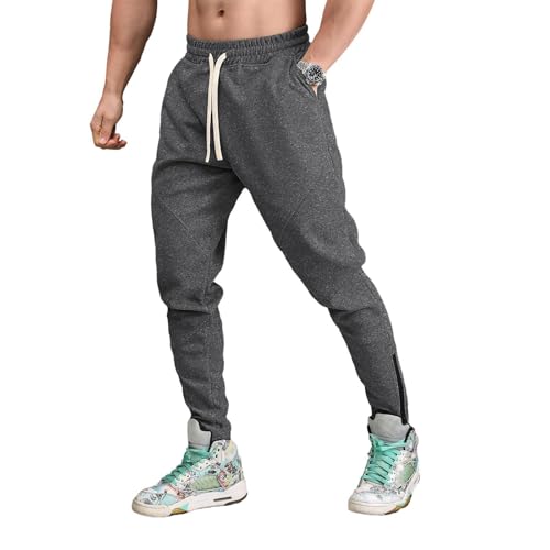 Hotfiary Herren Fleece Jogger Hose, konisch zulaufende Zip Trainingshose, Fitnessstudio Jogginghose Sportliche Workout Trainingshosen mit elastischem Bund mit Kordelzug, locker sitzende Sporthosen von Hotfiary