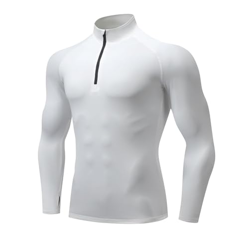 Hotfiary Herren Langarm Kompressions Shirt, 1/4 Zip Up Active Shirts, Athletische Lauf T-Shirts, Schnell trocknendes Sweatshirt für Workout und Fitnessstudio, Leichte Leistung Laufen Rash Guard Top von Hotfiary