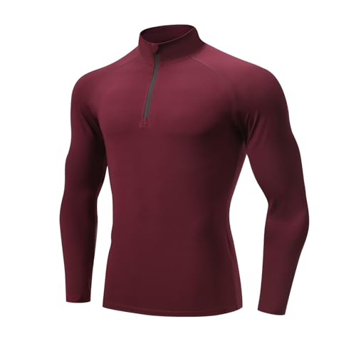 Hotfiary Herren Langarm Kompressions Shirt, 1/4 Zip Up Active Shirts, Athletische Lauf T-Shirts, Schnell trocknendes Sweatshirt für Workout und Fitnessstudio, Leichte Leistung Laufen Rash Guard Top von Hotfiary