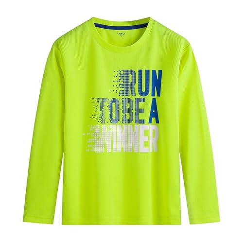 Hotfiary Jugend Jungen Langarm-Shirts 3-15 Jahre sportliche Leistung T-Shirts mit Rundhalsausschnitt T-Shirt mit Brust drucken schnell trocken für Running Basketball Fußball Casual Schule PE Klasse von Hotfiary