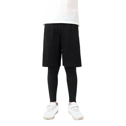 Hotfiary Jungen Athletic Shorts mit Kompressionshose, 2 in 1 Baskeballhose mit Shorts, Jungen Running Workout Active Shorts mit Leggings für Jugendliche Teenager im Alter von 4-14 Jahren von Hotfiary