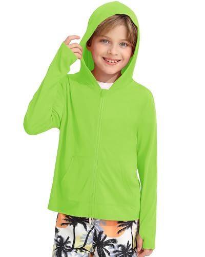 Hotfiary Jungen Rash Guard Shirt, Kinder Sommer Hoodie Jacke leicht, Langarm Zip Up Sweatshirt mit Daumenloch und Tasche, UPF 50+ Sun Shirt Schwimmen Laufen Wandern Radfahren Workout Tops für 5-14Y Hotfiary Jungen Rash Guard Shirt, Kinder Sommer Hoodie Jacke leicht, Langarm Zip Up Sweatshirt mit Daumenloch und Tasche, UPF 50+ Sun Shirt Schwimmen Laufen Wandern Radfahren Workout Tops für 5-14Y von Hotfiary