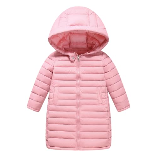 Hotfiary Kids Parka Daunenjacken Kleinkind Mädchen Daunenmäntel Lange Kapuze Gepolsterte Winterjacke mit Reißverschluss Warm Leichter Mantel Mädchen Dicke Oberbekleidung Winddicht Uni Outfits 3-10T von Hotfiary