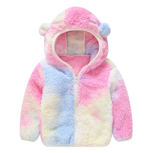 Hotfiary Kinder Fleecejacken Kleinkinder Mäntel mit Kapuze Verdicken Jacke mit Streifen und Batik Mädchen Winter Warme Oberbekleidung für Jungen Plüschoberteile Kinder Kuscheliger Mantel 1-6T von Hotfiary