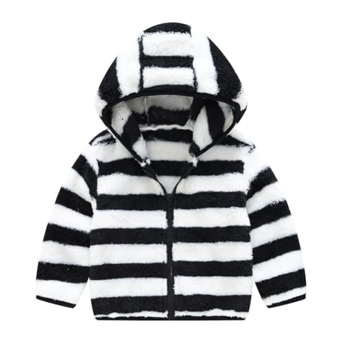 Hotfiary Kinder Fleecejacken Kleinkinder Mäntel mit Kapuze Verdicken Jacke mit Streifen und Batik Mädchen Winter Warme Oberbekleidung für Jungen Plüschoberteile Kinder Kuscheliger Mantel 1-6T von Hotfiary