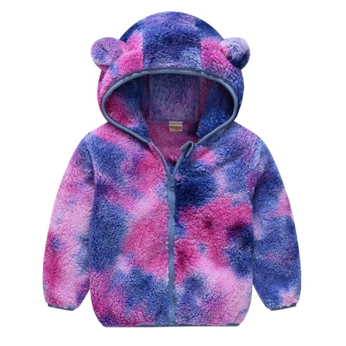 Hotfiary Kinder Fleecejacken Kleinkinder Mäntel mit Kapuze Verdicken Jacke mit Streifen und Batik Mädchen Winter Warme Oberbekleidung für Jungen Plüschoberteile Kinder Kuscheliger Mantel 1-6T von Hotfiary