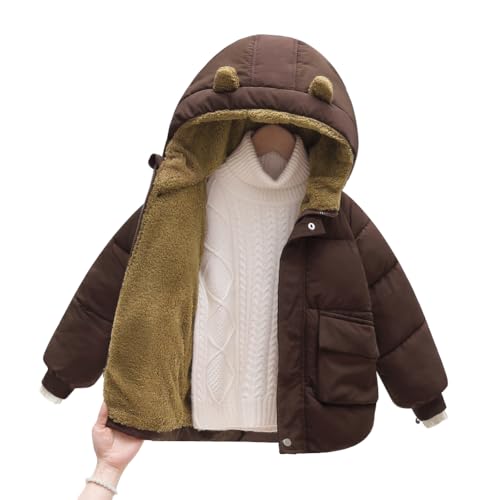 Hotfiary Kinder Jungen Jacken für den Winter Kleinkind gepolsterte Daunenjacke mit Fleece Baby Kapuzenmäntel süße Kinderoberbekleidung für 1-7T von Hotfiary