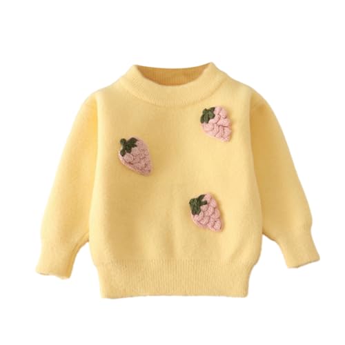 Hotfiary Kinder Kleinkind Mädchen Pullover Strickpullover Herbst Winter Outfits Baby CEW Ausschnitt Erdbeere Applikation Langarm Pullover Tops Warme Strickwaren für Kinder Alter 1-6T von Hotfiary