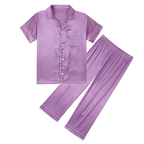 Hotfiary Kinder Schlafanzüge Silk Pyjama Set, Mädchen Jungen Satin Kurze Ärmel PJs Sets, Kleinkind Lange Hosen Button-Down 2 Stück Set, Kinder Nachtwäsche Schlafanzug Teens Alter 5-14 Jahre Geschenk Hotfiary Kinder Schlafanzüge Silk Pyjama Set, Mädchen Jungen Satin Kurze Ärmel PJs Sets, Kleinkind Lange Hosen Button-Down 2 Stück Set, Kinder Nachtwäsche Schlafanzug Teens Alter 5-14 Jahre Geschenk von Hotfiary