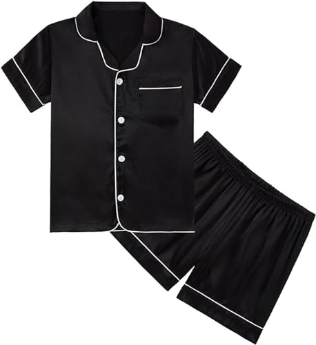 Hotfiary Kinder Seide Schlafanzüge, Mädchen Jungen Pyjamas Set, Kleinkind Teenager Kurzarm Button-Down Hemden und Kurze Nachtwäsche, Kinder seidige Nachtwäsche Sommer weiche Lounge Sets für 4-14 Jahre Hotfiary Kinder Seide Schlafanzüge, Mädchen Jungen Pyjamas Set, Kleinkind Teenager Kurzarm Button-Down Hemden und Kurze Nachtwäsche, Kinder seidige Nachtwäsche Sommer weiche Lounge Sets für 4-14 Jahre von Hotfiary