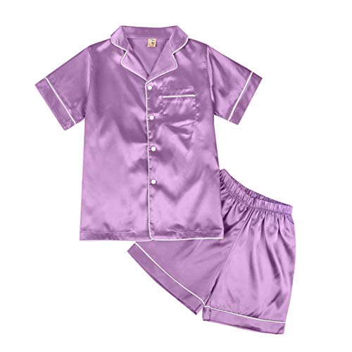 Hotfiary Kinder Seide Schlafanzüge, Mädchen Jungen Pyjamas Set, Kleinkind Teenager Kurzarm Button-Down Hemden und Kurze Nachtwäsche, Kinder seidige Nachtwäsche Sommer weiche Lounge Sets für 4-14 Jahre Hotfiary Kinder Seide Schlafanzüge, Mädchen Jungen Pyjamas Set, Kleinkind Teenager Kurzarm Button-Down Hemden und Kurze Nachtwäsche, Kinder seidige Nachtwäsche Sommer weiche Lounge Sets für 4-14 Jahre von Hotfiary