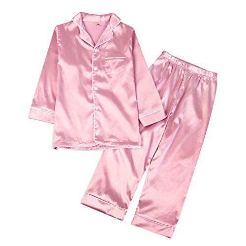 Hotfiary Kinder Seide Schlafanzüge, Mädchen Satin Pyjama Sets, Kleinkind Langarm Button-Down Pjs Set 2Pcs, Silky Lounge Sets, Kinder Lange Hose Pjs Nachtwäsche Nachtwäsche Loungewear für 4-14 Jahre von Hotfiary