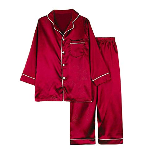 Hotfiary Kinder Seide Schlafanzüge, Mädchen Satin Pyjama Sets, Kleinkind Langarm Button-Down Pjs Set 2Pcs, Silky Lounge Sets, Kinder Lange Hose Pjs Nachtwäsche Nachtwäsche Loungewear für 4-14 Jahre von Hotfiary