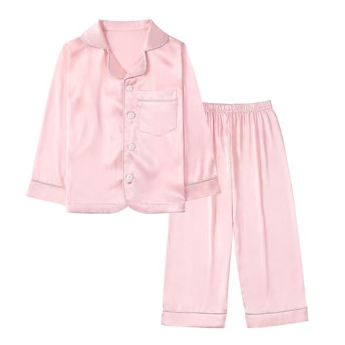 Hotfiary Kinder Seide Schlafanzüge, Mädchen Satin Pyjama Sets, Kleinkind Langarm Button-Down Pjs Set 2Pcs, Silky Lounge Sets, Kinder Lange Hose Pjs Nachtwäsche Nachtwäsche Loungewear für 4-14 Jahre Hotfiary Kinder Seide Schlafanzüge, Mädchen Satin Pyjama Sets, Kleinkind Langarm Button-Down Pjs Set 2Pcs, Silky Lounge Sets, Kinder Lange Hose Pjs Nachtwäsche Nachtwäsche Loungewear für 4-14 Jahre von Hotfiary