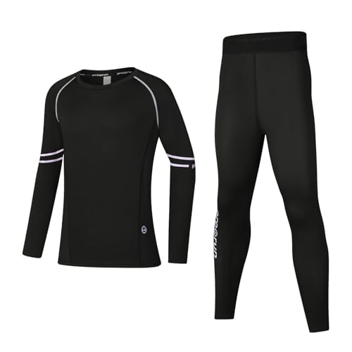 Hotfiary Kinder Thermal Basisschicht-Set, Jugend-Jungen-Langarm-Kompressions-Shirt & Strumpfhose Hosenunterteil Set, Athletischer Kompressionsanzug, Fußball-Sportunterwäsche für 4-16 Jahre von Hotfiary