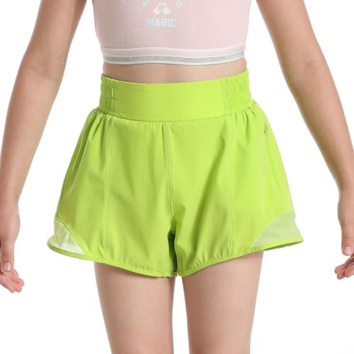 Hotfiary Mädchen Athletic Shorts mit Liner, Kinder High Waisted Running Shorts mit Reißverschlusstaschen, Jugend Workout Shorts Teenager Mädchen Fußball Turnhalle Sport aktiv Shorts, leicht und schnel von Hotfiary