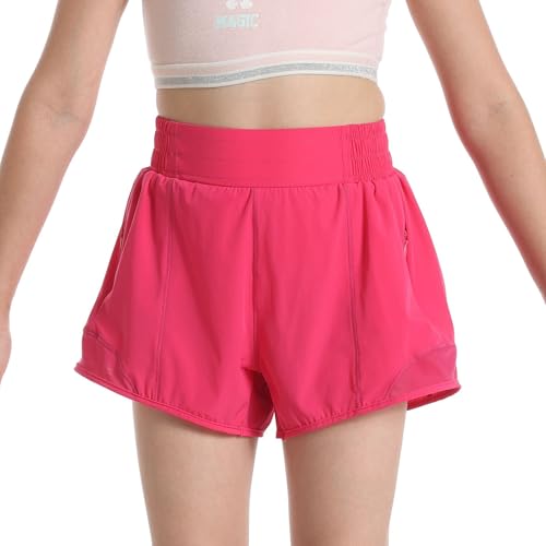 Hotfiary Mädchen Athletic Shorts mit Liner, Kinder High Waisted Running Shorts mit Reißverschlusstaschen, Jugend Workout Shorts Teenager Mädchen Fußball Turnhalle Sport aktiv Shorts, leicht und schnel von Hotfiary