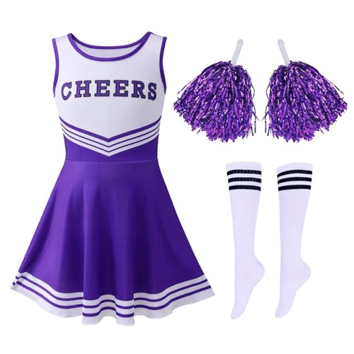 Hotfiary Mädchen Cheerleader Uniform Outfits Kleinkind Cheerleading Kleid Sets mit Cherleading Pom Poms Knielange Socken von Hotfiary