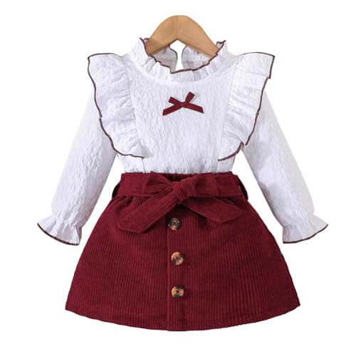 Hotfiary Mädchen Rock Sets Säugling Kleinkind Kleid und Top 2PCS Kinder Kleidung Sets Herbst Anzüge mit Zwei süßen Schleife für 12M-7Y von Hotfiary