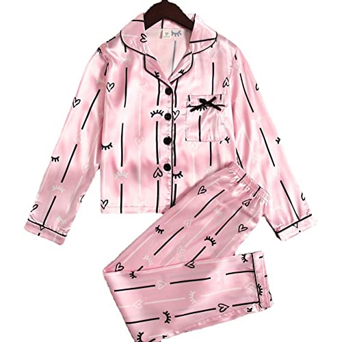Hotfiary Mädchen Satin Pyjama Kinder Langarm Button-Down Pyjama Set 2 Stück Seidige Nachtwäsche Nachtwäsche für 5-12 Jahre Hotfiary Mädchen Satin Pyjama Kinder Langarm Button-Down Pyjama Set 2 Stück Seidige Nachtwäsche Nachtwäsche für 5-12 Jahre von Hotfiary