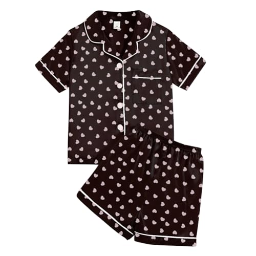 Hotfiary Mädchen Satin Pyjama Sets Kurze Ärmel Pyjama Sets Button Down Seidige Nachtwäsche 2-teilige Nachtwäsche für Teenager 8-12 Jahre von Hotfiary