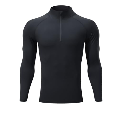 Hotfiary Quick Dry Langarmshirt für Herren 1/4 Reißverschluss Active Sportshirts Warm Winter Wandern Angeln Golf Pullover Tops Outdoor Midlayer von Hotfiary