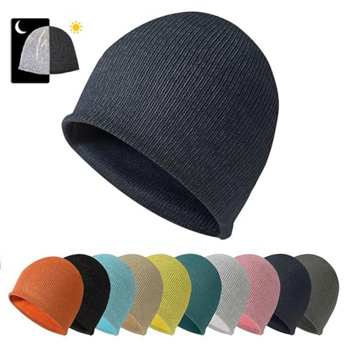 Hotfiary Reflektierende Beanie-Mütze für Männer Frauen, Winter Acryl Stricken warme Cuffed Cap, hohe Sichtbarkeit Unisex gestrickte Mütze für Schwarze Nacht Laufen Walking Party, Kopfumfang 54-60cm von Hotfiary