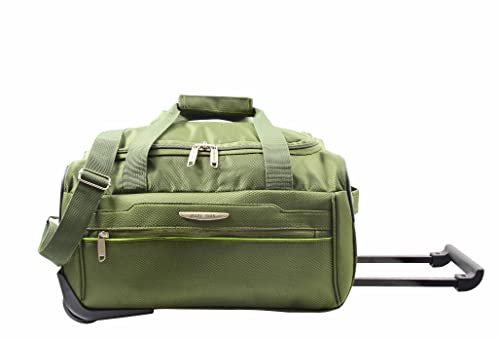 HOL214 Reisetasche mit Rollen, mittlere Größe, für Wochenende, Gepäck, Khaki, Schwarz, kakigrün, M, Reisetasche mit Rädern von House of Leather