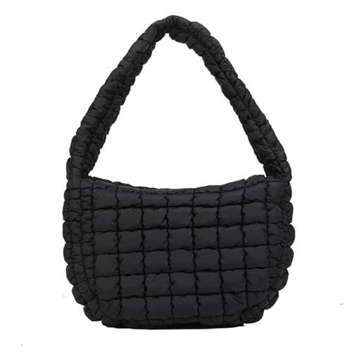 Puffer-Einkaufstasche, große Kapazität, leicht gepolstert, PU-Einkaufstasche mit Reißverschluss für Damen mit Innentasche, einfarbig, lässiges Polyesterfutter, Puffy-Einkaufstasche, schwarz-orangefarb Puffer-Einkaufstasche, große Kapazität, leicht gepolstert, PU-Einkaufstasche mit Reißverschluss für Damen mit Innentasche, einfarbig, lässiges Polyesterfutter, Puffy-Einkaufstasche, schwarz-orangefarb von HoveeLuty
