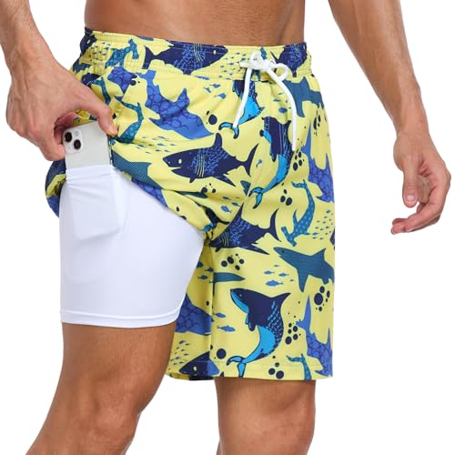 Hovershoes Herren Badeshorts Schnell trocknende Badehose Badeanzug mit Kompression Einlage, 2 in 1 Surfen Brett Kurze Hosen Sommerstrandhosen Badeanzug mit Tasche von Hovershoes