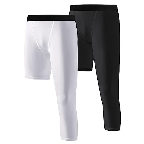 Hovershoes Jugend Jungen Kompressionshosen Einbein Kompressions Strumpf Hose 3/4 Leggings Athletisch Baselayer für Basketball Running Gym von Hovershoes