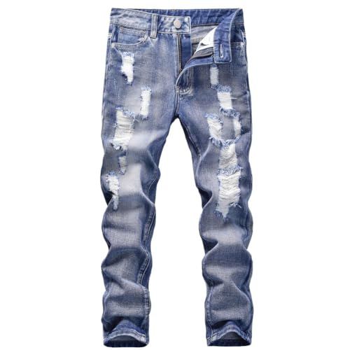 Hovershoes Jungen Denim Jeans Skinny Fit Zerrissen Destroyed Distressed Fashion Kinder Jeanshose Lässige gerade Bootcut Hose Hosen für 5-13 Jährige von Hovershoes