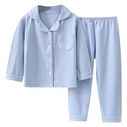 Hovershoes Kinder Schlafanzug 2 teilig für Mädchen und Jungen Herbst Pyjama Set Button Down Pyjama Sets Nachtwäsche Outfits Winter weiche Lounge Sets langärmelige Nachtwäsche für 4-10 Jahre von Hovershoes