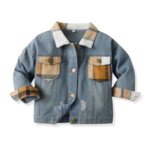 Hovershoes Kleinkind Baby Jungen Jeansjacke Denim Jacken Kinder Langarm Knopf Herbst Frühling Hemd Mantel mit Tasche Lässige Patchwork Oberbekleidung von Hovershoes