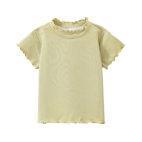 Hovershoes Mädchen Kurzarm T-Shirt Kleinkind Mädchen Basic Solid Tee Shirts Kinder Schule Uniform Gerippt Stricken Lässige Bluse Tops für 1-8 Jahre von Hovershoes