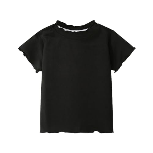 Hovershoes Mädchen Kurzarm T-Shirt Kleinkind Mädchen Basic Solid Tee Shirts Kinder Schule Uniform Gerippt Stricken Lässige Bluse Tops für 1-8 Jahre von Hovershoes