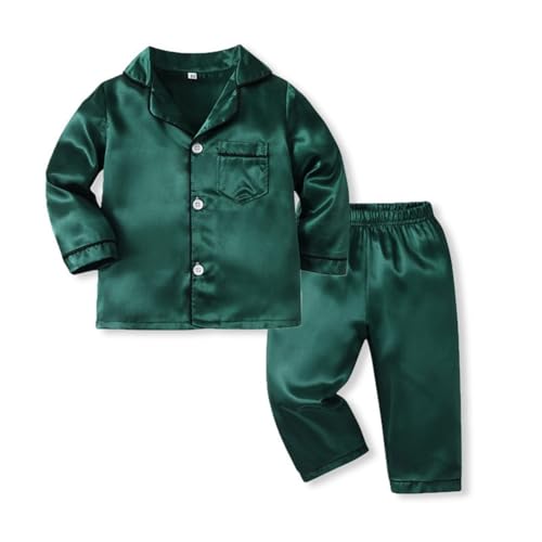 Hovershoes Pyjama Set für Kleinkinder Babys Jungen Mädchen 2-teilig Pyjama Nachtwäsche Langärmelig Button Down Pyjama und passende Hose, Einfarbig Outfits aus Seidensatin Nachtwäsche von Hovershoes