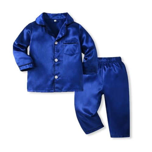 Hovershoes Pyjama Set für Kleinkinder Babys Jungen Mädchen 2-teilig Pyjama Nachtwäsche Langärmelig Button Down Pyjama und passende Hose, Einfarbig Outfits aus Seidensatin Nachtwäsche von Hovershoes