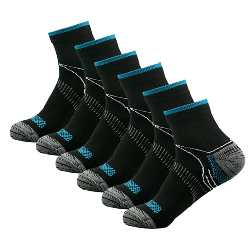 Hovershoes Sport Kompressionsstrümpfe für Damen und Herren, 6 Paar Socken zur Linderung von Plantarfasziitis Fußgewölbeunterstützung Niedrige Söckchen Sportliche Laufsocken von Hovershoes