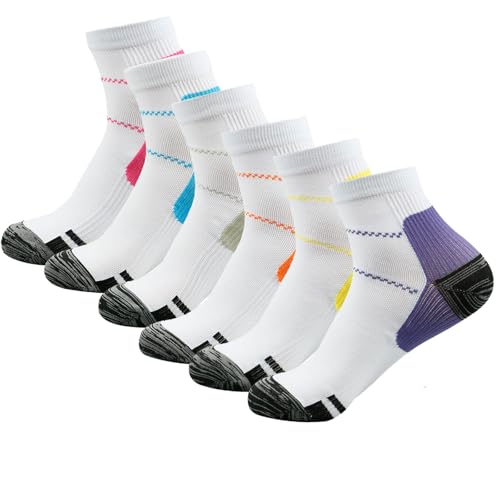 Hovershoes Sport Kompressionsstrümpfe für Damen und Herren, 6 Paar Socken zur Linderung von Plantarfasziitis Fußgewölbeunterstützung Niedrige Söckchen Sportliche Laufsocken von Hovershoes