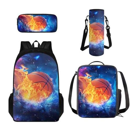 Howilath Rucksack mit passenden Lunchboxen und Wasserflaschenhalter und Federmäppchen für Kinder und Mädchen, Galaxy-Basketball von Howilath